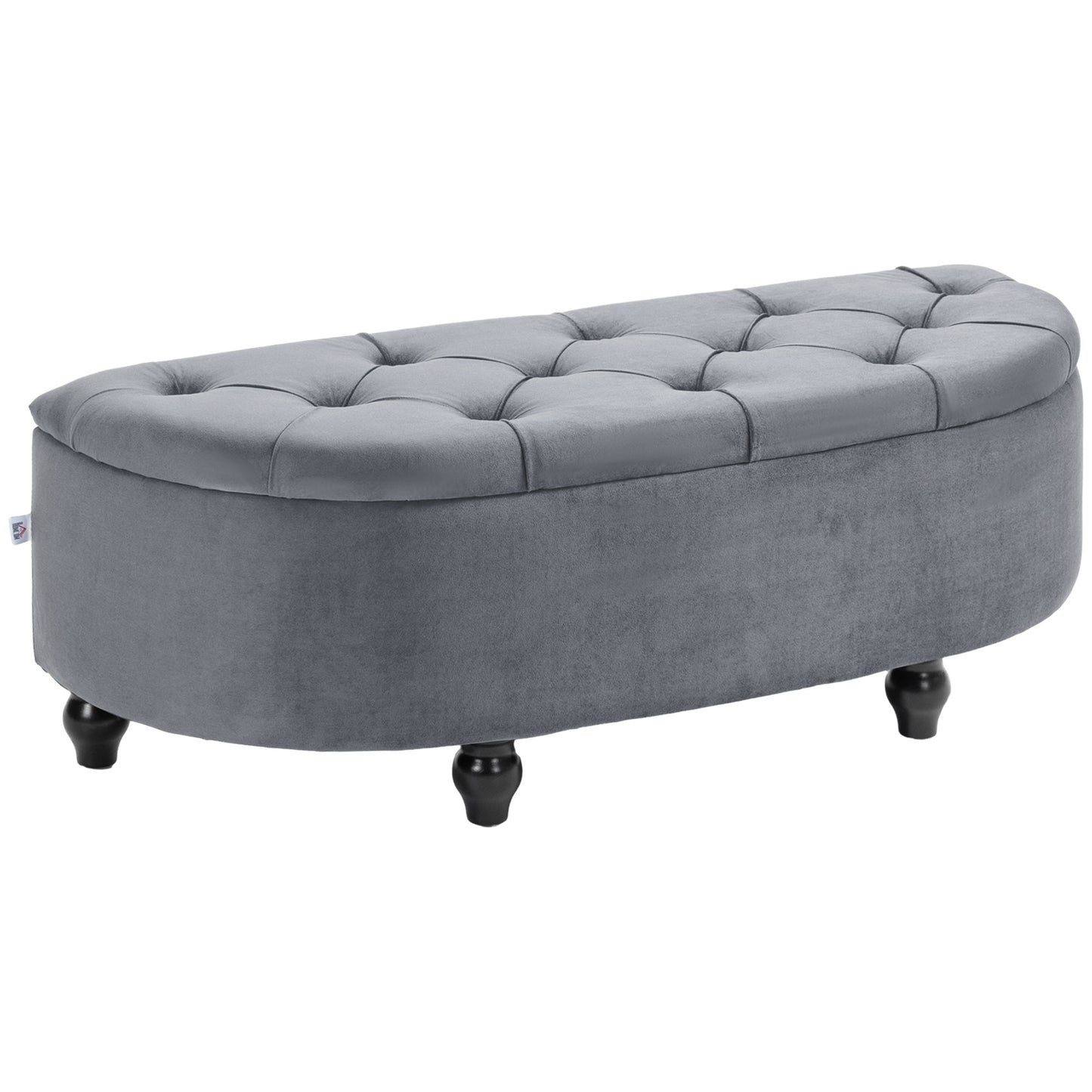 Rafili Velvet Grey Semi Circle Storage Bench With Tufted Seat