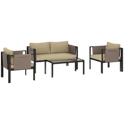 Namato Beige 4 Seater Outdoor Sofa Set With Glass Table and Side Pockets