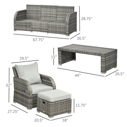 Tanette Rattan Grey 7 Seater Outdoor Sofa Set With Reclining 2 Armchairs And 2 Stools