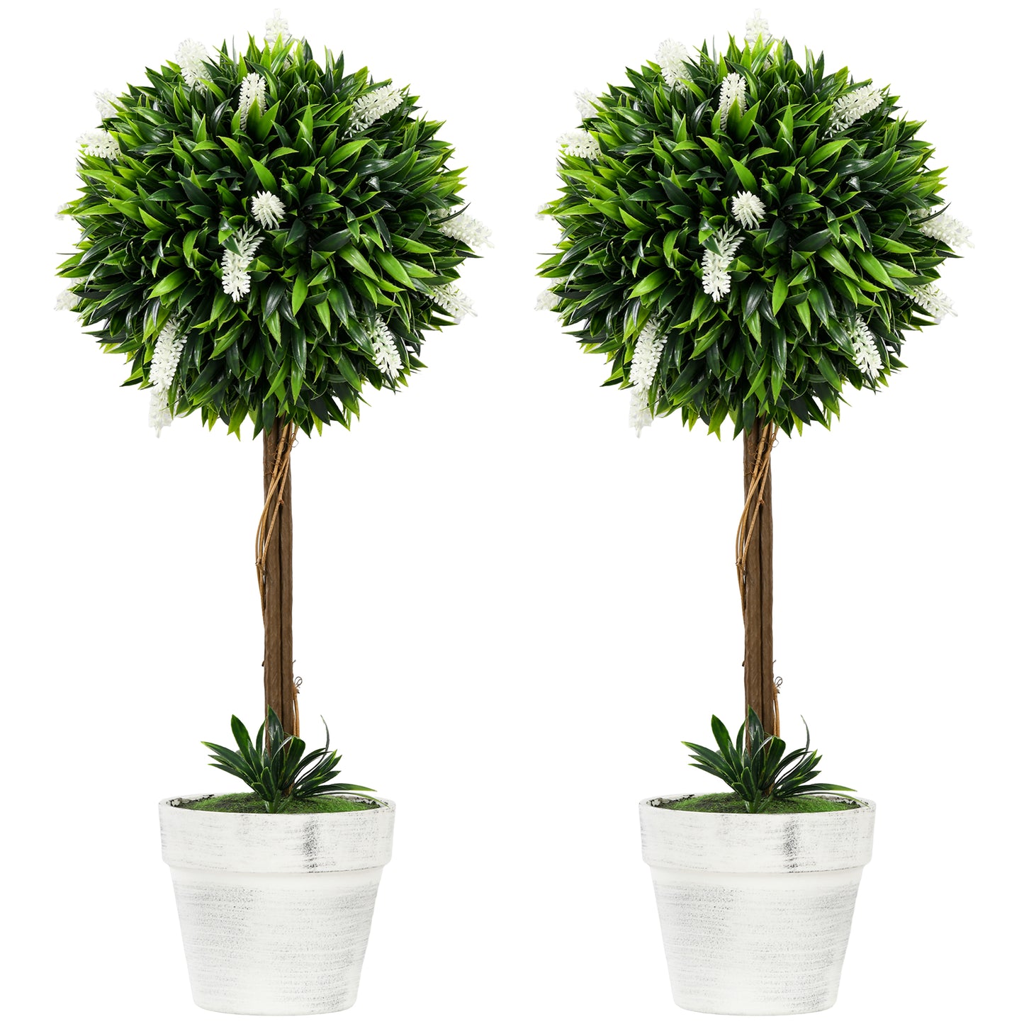 Fano Neri Set Of 2 Artificial Flower Ball Trees In White With Pots For Indoor And Outdoor Styling 60cm