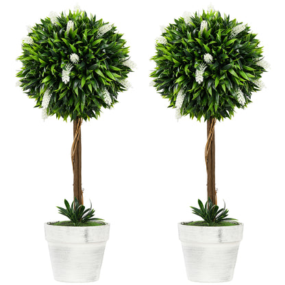 Fano Neri Set Of 2 Artificial Flower Ball Trees In White With Pots For Indoor And Outdoor Styling 60cm