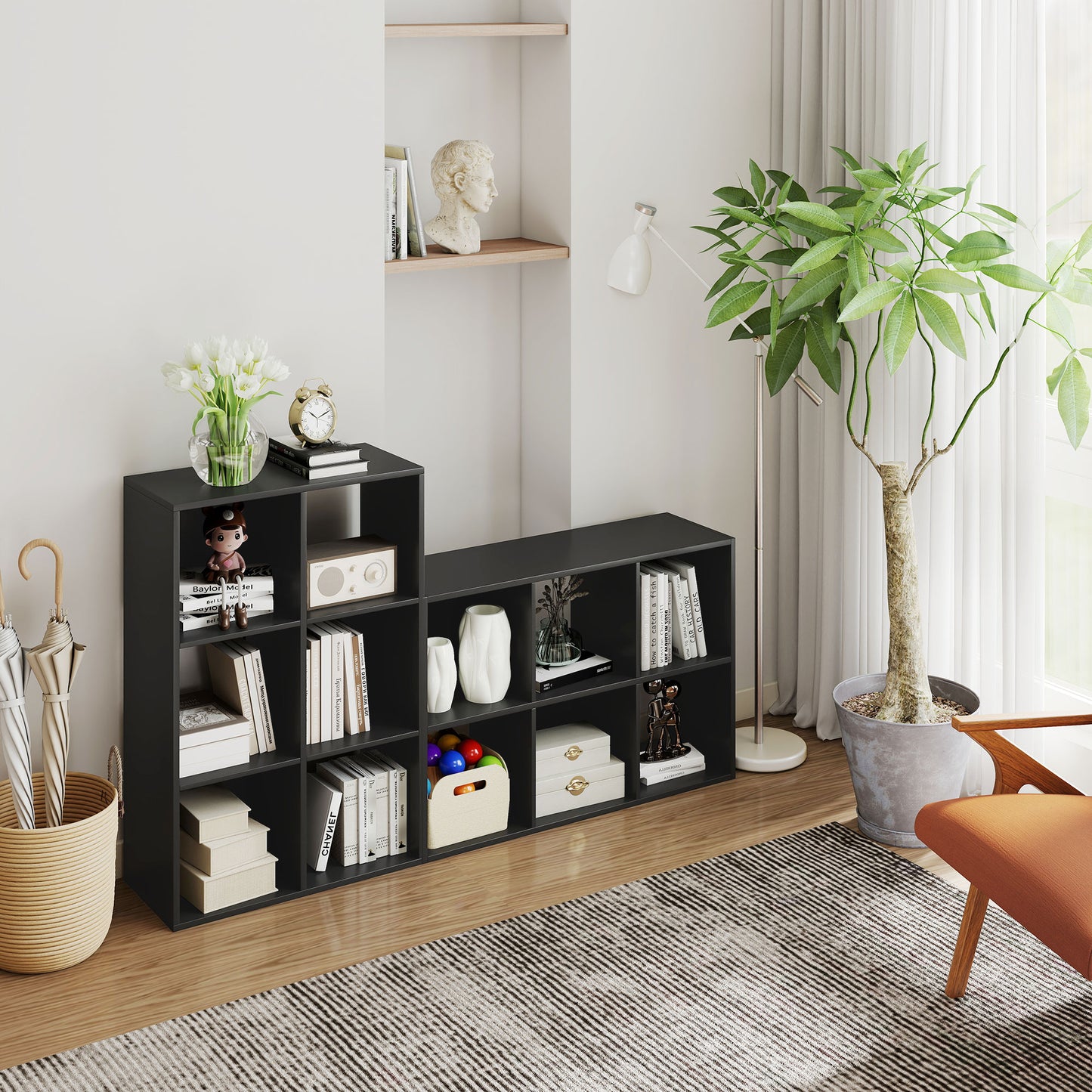 Vasutte Wooden Black 6 Cube Storage Bookcase