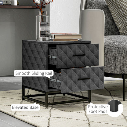 Nonare Set Of 2 Grey Retro Bedside Tables With 2 Drawers And Steel Legs