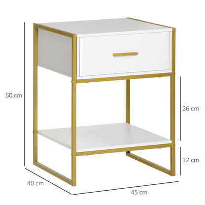 Fimase Set Of 2 Wooden White Bedside Tables With Drawer And Shelf