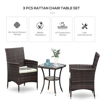 Lovi Rattan Brown 3 Piece Outdoor Bistro Chair Set With Cushions