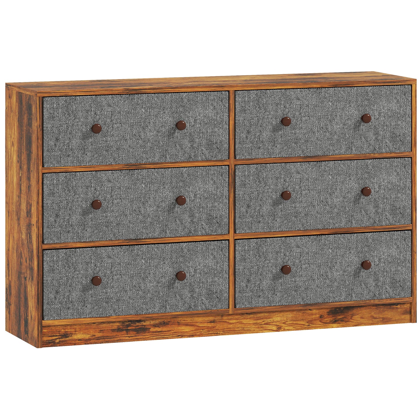 Sanovi Fabric And Wood Grey And Rustic Brown 6 Drawer Storage Dresser