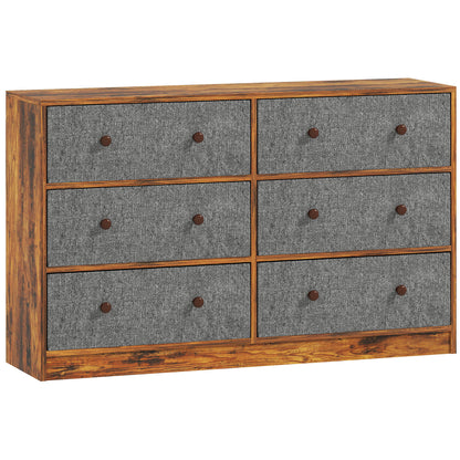 Sanovi Fabric And Wood Grey And Rustic Brown 6 Drawer Storage Dresser