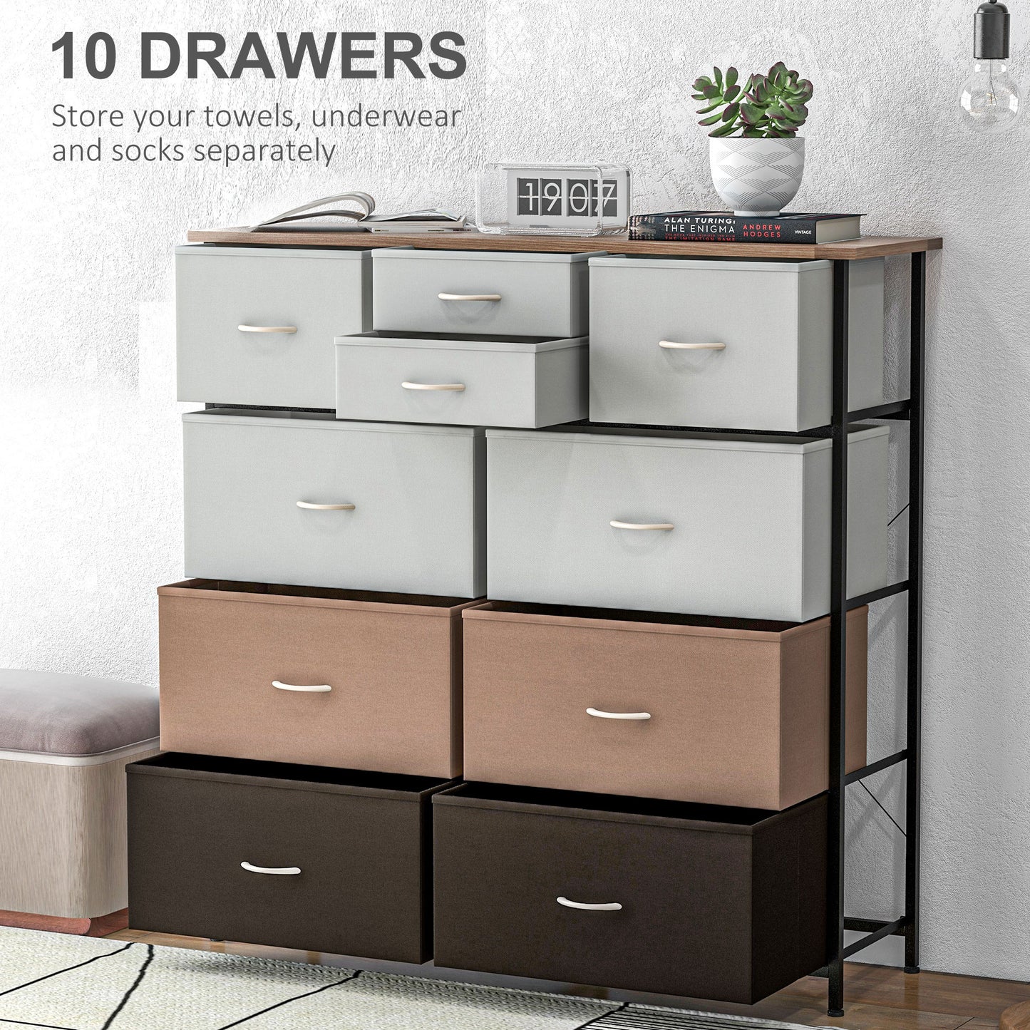 Sare Metal And Fabric Multicolour 10 Drawer Storage Dresser With Foldable Drawers And Steel Frame