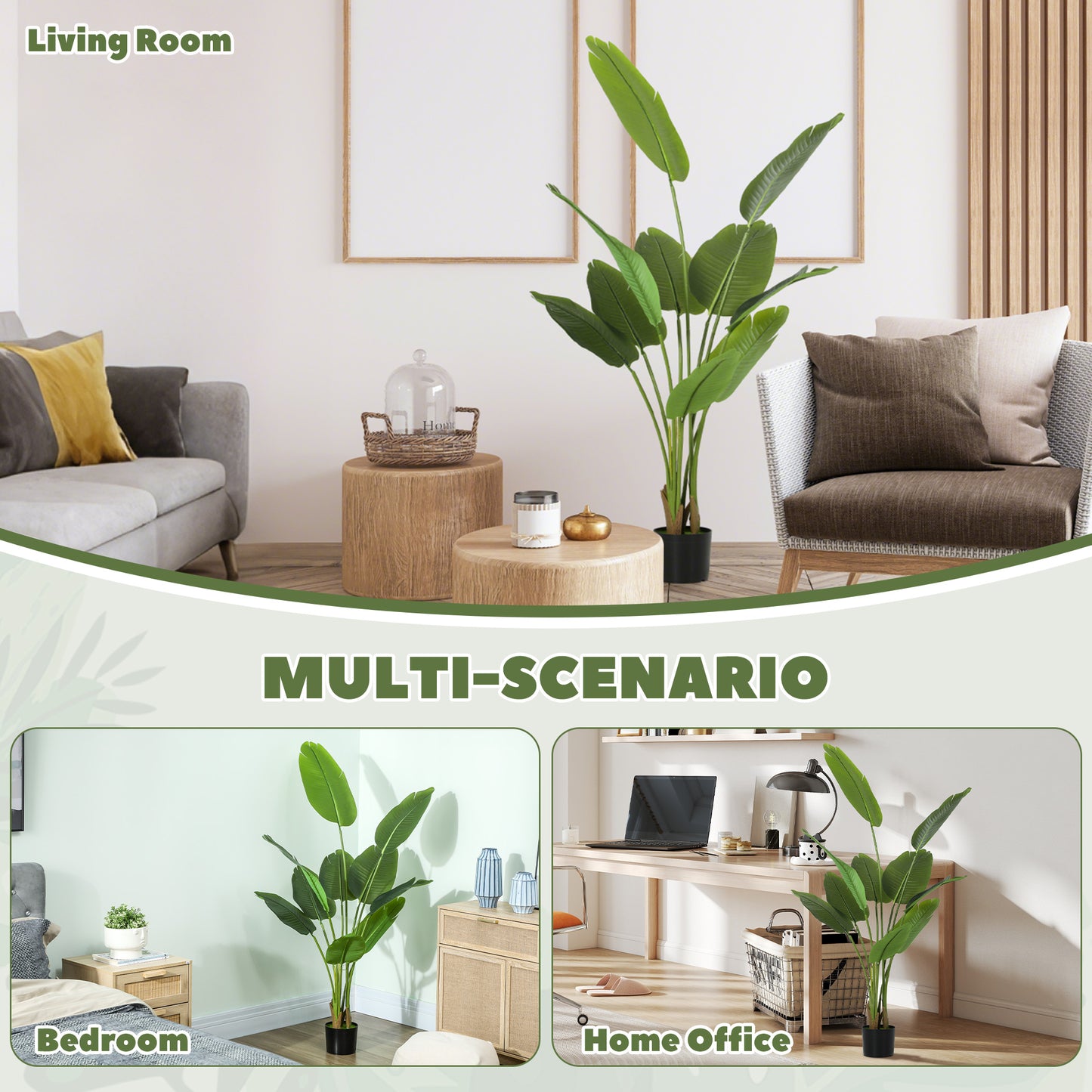 Nozizi Tall Artificial Bird Of Paradise Leaf Plant With Sculpted Foliage In Pot H8 160cm Green