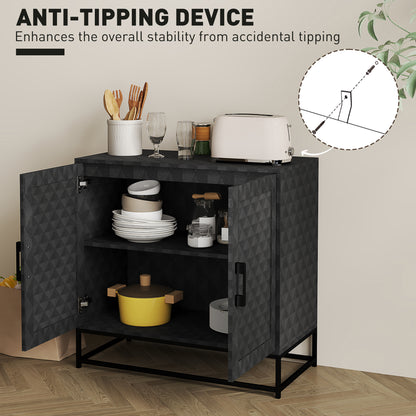 Nelima Black Freestanding Retro Sideboard With Double Doors Geometric Pattern