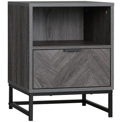 Fari Dark Grey Bedside Table With Drawer And Shelf Storage And Steel Legs