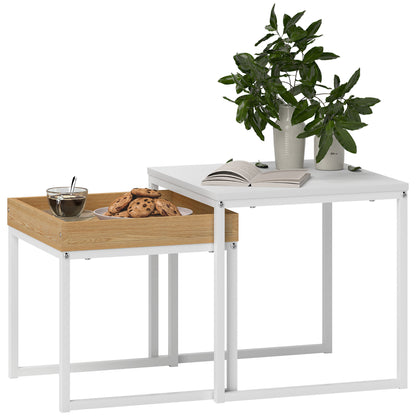 Sarela Set Of 2 Boxy Nesting Tables Wooden White And Wood Effect