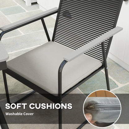 Karutte 6 Seater Garden Dining Set featuring Soft Cushions Rattan Backrest Rectangular Plastic Top Garden Furniture Set Outdoor Dining Table & Chairs for Patio Balcony Poolside Grey
