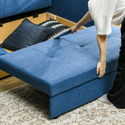 Palani Bayo Snow Flannel Deep Blue 2 Seater Sofa Bed With Hidden Storage And Cushions