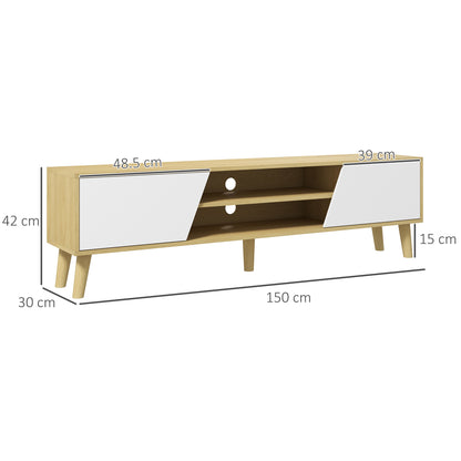 Katoha Sadi Wooden White And Wood Effect Scandinavian Style TV Console With Storage