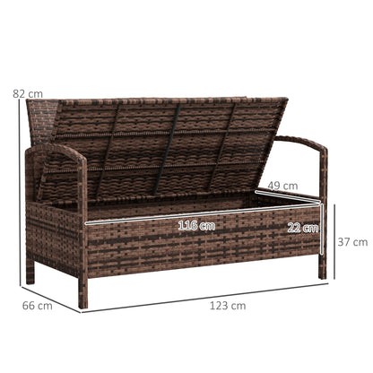 Rarette Rattan Brown Garden Storage Bench With Cushion 125L Capacity