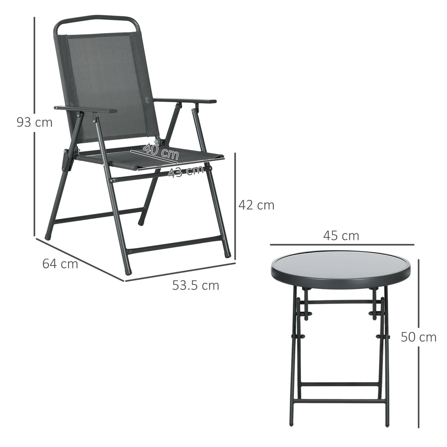 Baketo Glass And Metal Dark Grey 3 Piece Garden Seating Set With Table And Chairs
