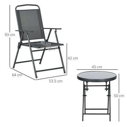 Baketo Glass And Metal Dark Grey 3 Piece Garden Seating Set With Table And Chairs