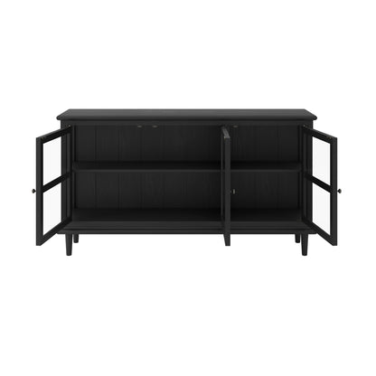 Honley Black Wood 3 Glass Door Sideboard