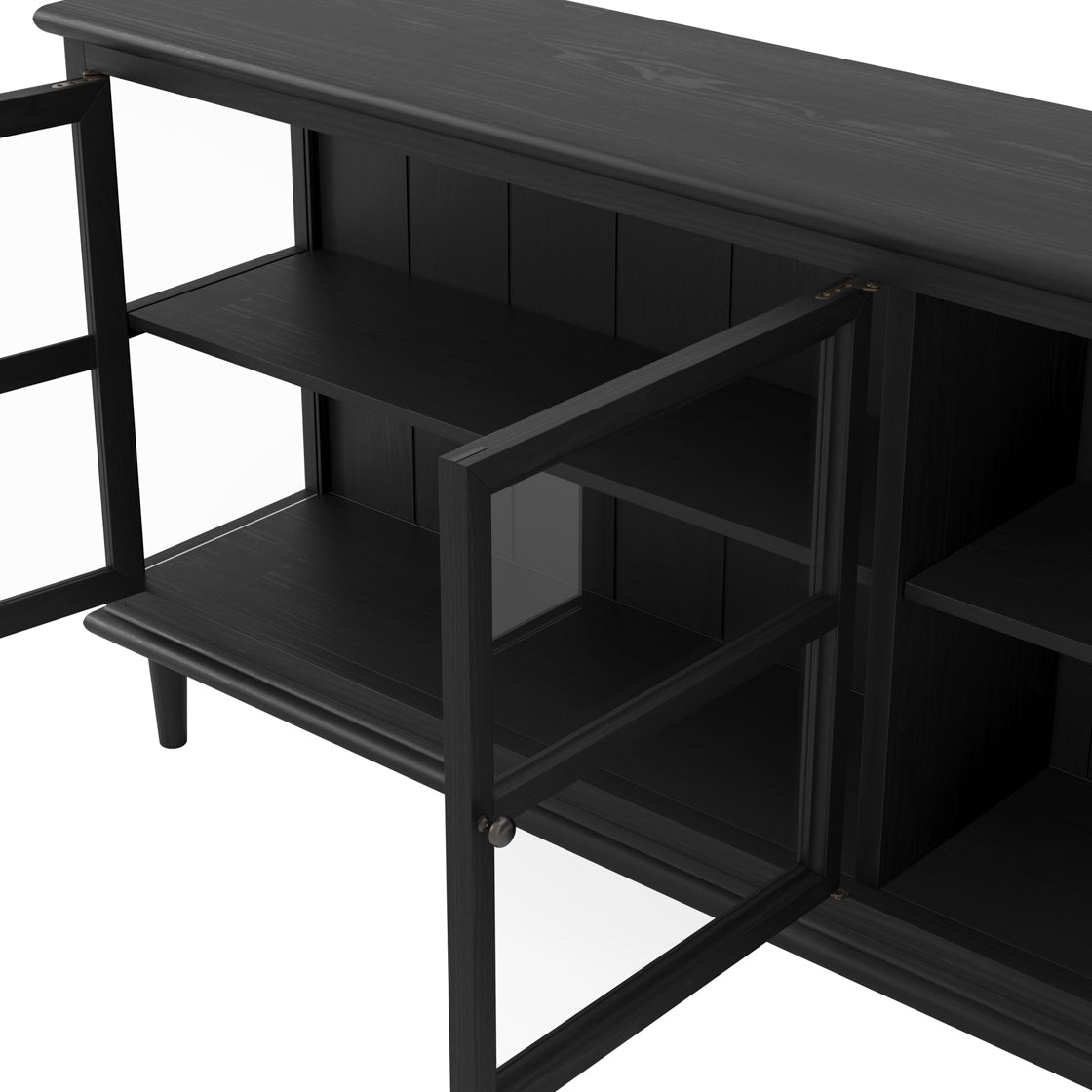 Honley Black Wood 3 Glass Door Sideboard