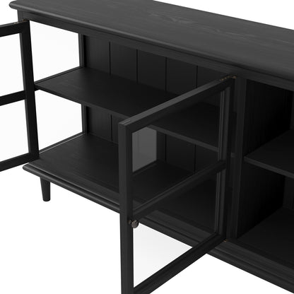 Honley Black Wood 3 Glass Door Sideboard
