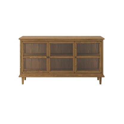 Honley Dark Brown Wood 3 Glass Door Sideboard