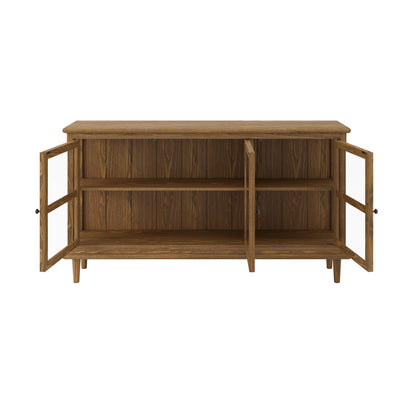 Honley Dark Brown Wood 3 Glass Door Sideboard
