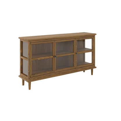 Honley Dark Brown Wood 3 Glass Door Sideboard