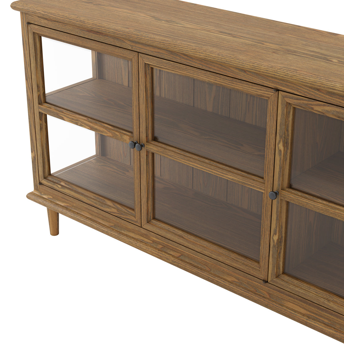 Honley Dark Brown Wood 3 Glass Door Sideboard