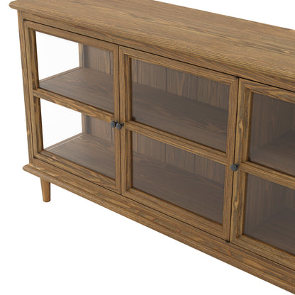 Honley Dark Brown Wood 3 Glass Door Sideboard