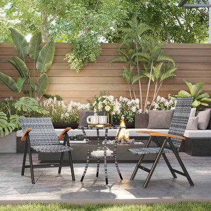 Nihara Rattan Light Grey Folding Garden Dining Chairs Set Of 2 With Reclining Back And Wooden Armrests