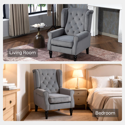 Linimo Light Grey Retro Wingback Accent Chair With Button Tufted Upholstery