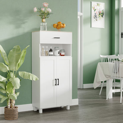 Yoelna 130cm Wooden White Nordic Kitchen Cabinet 1 Drawer 2 Doors And Open Counter