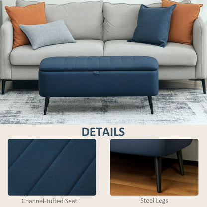 Sudina Linen Look Rectangle Dark Blue Storage Ottoman