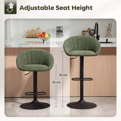 Spetti Fabric Dark Green Relaxed Tub Bar Stools Set Of 2 With Curved Seat