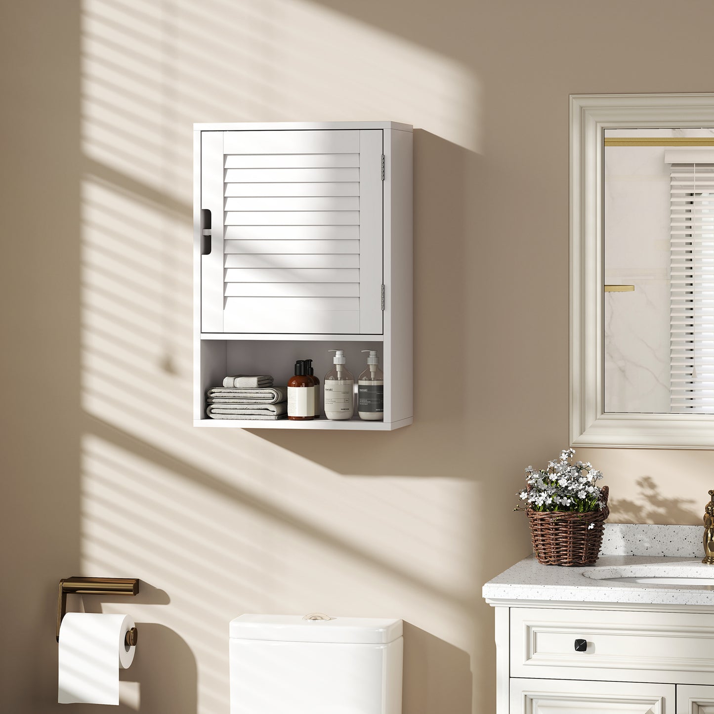 Zidi Rolette Wall Mounted Bathroom Storage Cabinet With Adjustable Shelves White 40 x 20 x 60cm
