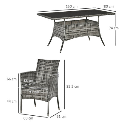 Zila 6 Seater Rattan Grey Outdoor Dining Set With Cushioned Armchairs And Glass Table