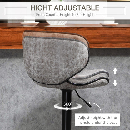 Lila Microfiber Grey Adjustable Swivel Bar Stools Set Of 2 With Armless Design
