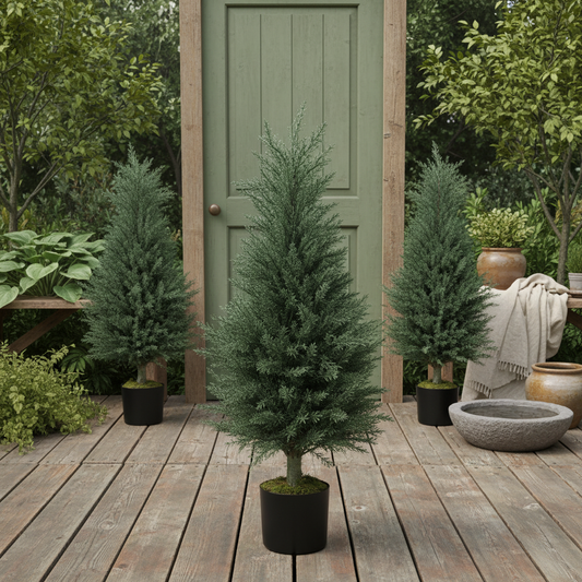 Lusa Set Of 2 Outdoor Artificial Cypress Trees H8 90cm With UV Resistant Finish
