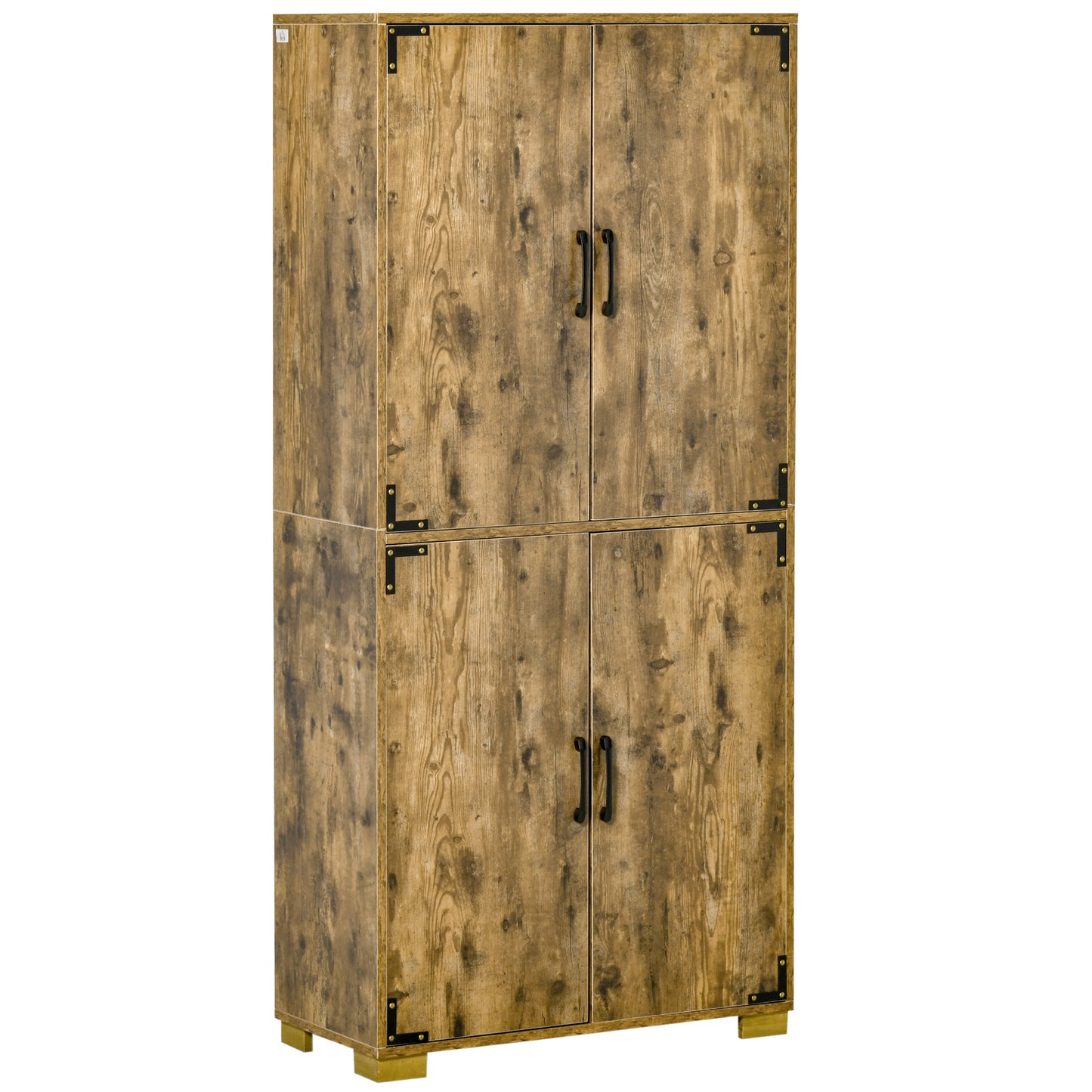 Mara Rustic Wood Effect Tall Farmhouse Storage Cabinet With 4 Doors And Internal Shelves