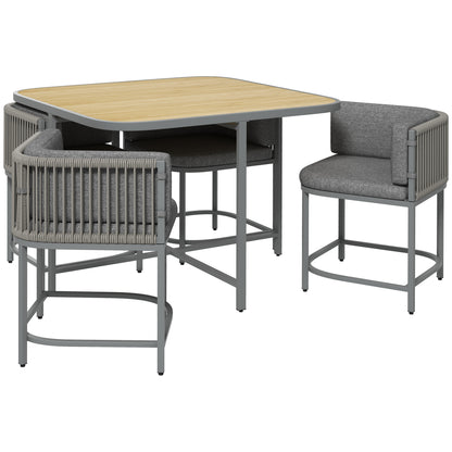 Vidi Rattan String Grey 4 Seater Cube Garden Furniture Set With Cushions