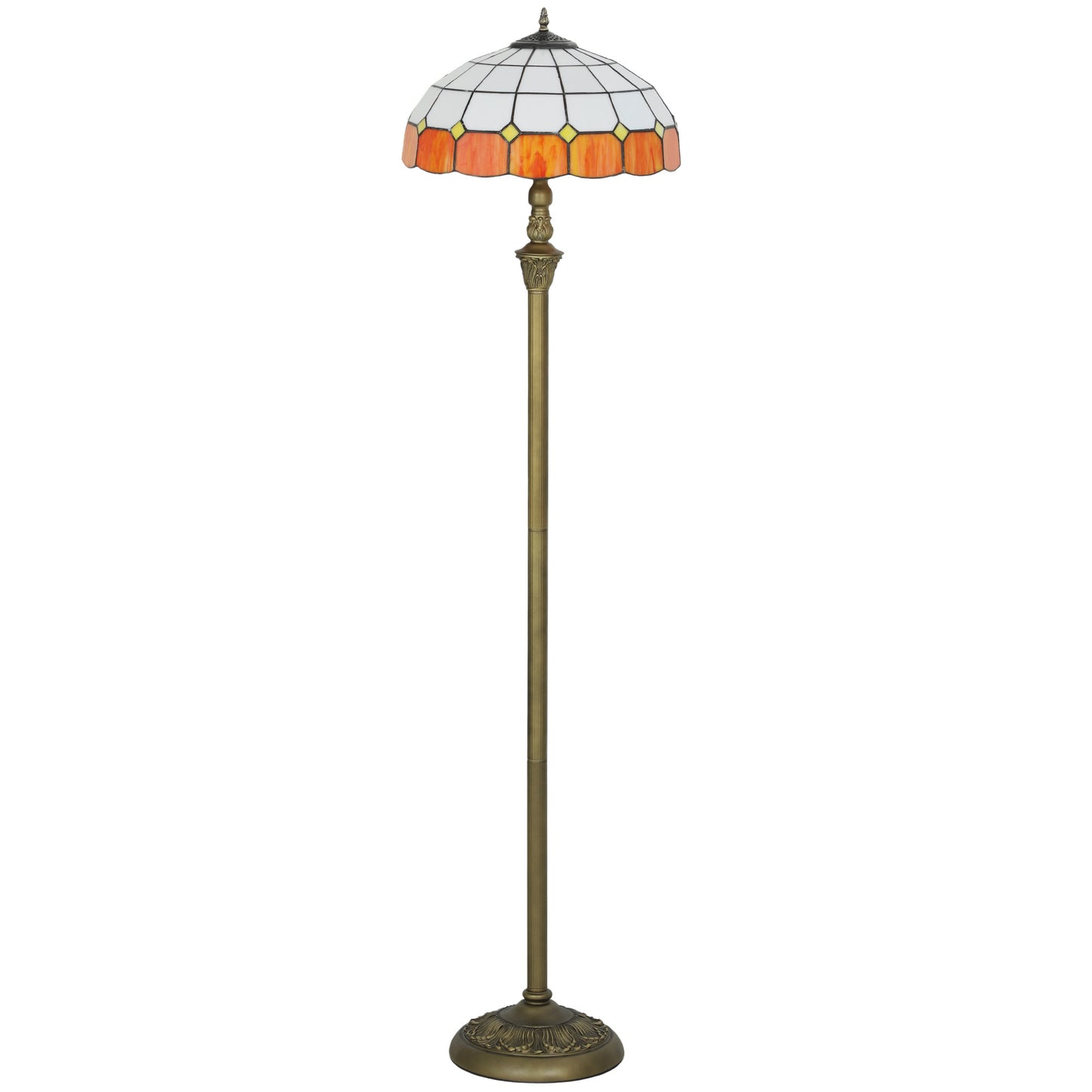 Rakelo Metal And Glass Bronze And Orange Tiffany Style Floor Lamp With Handcrafted Stained Shade