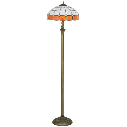 Rakelo Metal And Glass Bronze And Orange Tiffany Style Floor Lamp With Handcrafted Stained Shade