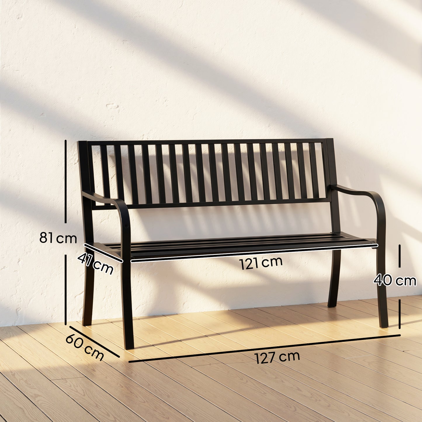 Dosu Metal Black Outdoor Garden Bench Loveseat With Slatted Frame