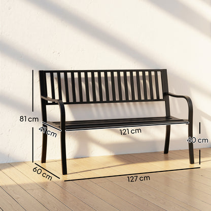 Dosu Metal Black Outdoor Garden Bench Loveseat With Slatted Frame
