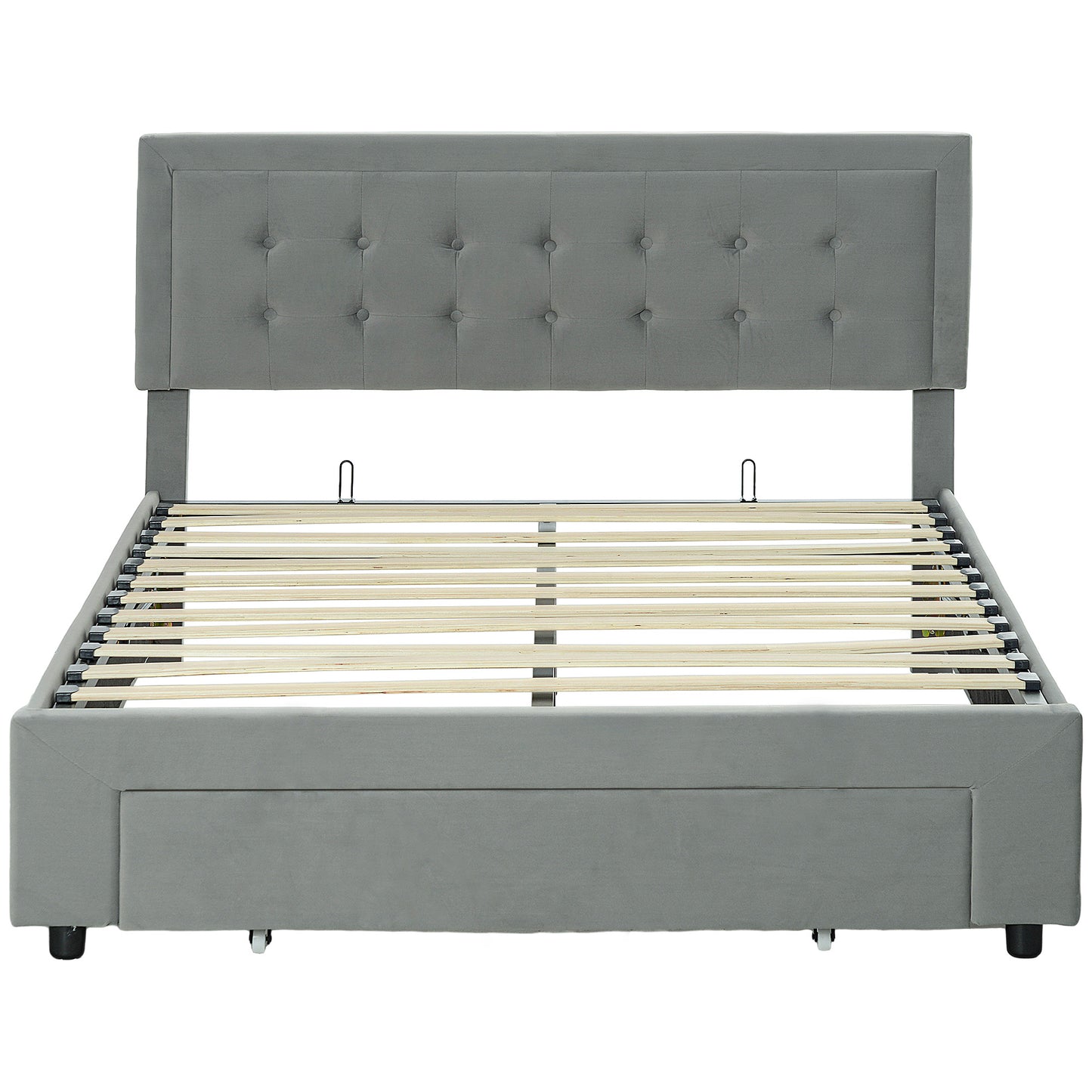 Rela 4FT6 Double Ottoman Bed Frame with Integrated Front Divan Drawer Storage In Grey