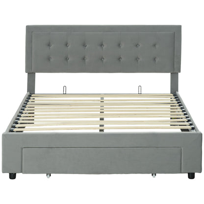 Rela 4FT6 Double Ottoman Bed Frame with Integrated Front Divan Drawer Storage In Grey