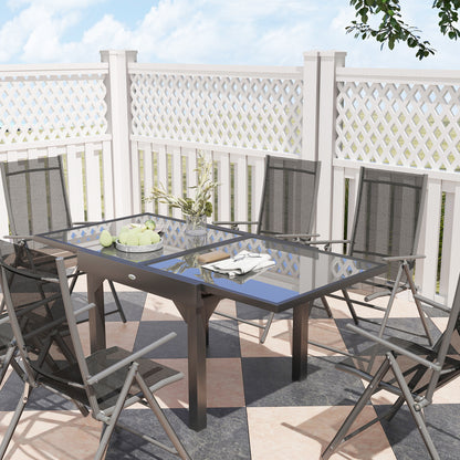 Cosuri 6 Seater Grey Mesh Outdoor Dining Set with Extendable Table and Folding Chairs