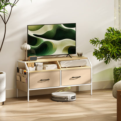 Avamira Small 98cm Natural and White TV Stand With Foldable Drawers for TV's up to 55 Inches