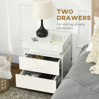 Nisu High Gloss White Set Of 2 Bedside Tables With LED Lighting and Storage Drawers